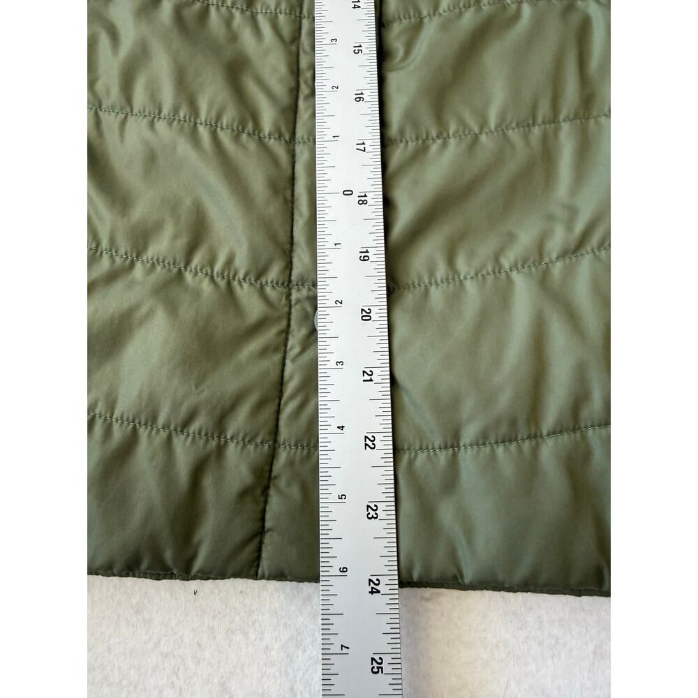 LL Bean Olive Green Collarless Short Sleeve Puffer Button Front Jacket XL Reg - Picture 9 of 11